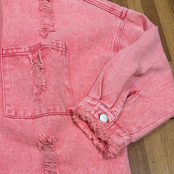 *last chance* Amazon | Frayed Oversized Pink Denim Jacket - Picture 4 of 16